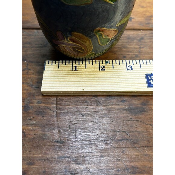 Vintage Brass & Enamel Painted Cloisonné Floral Bud Vase 5” Tall - Picture 9 of 9
